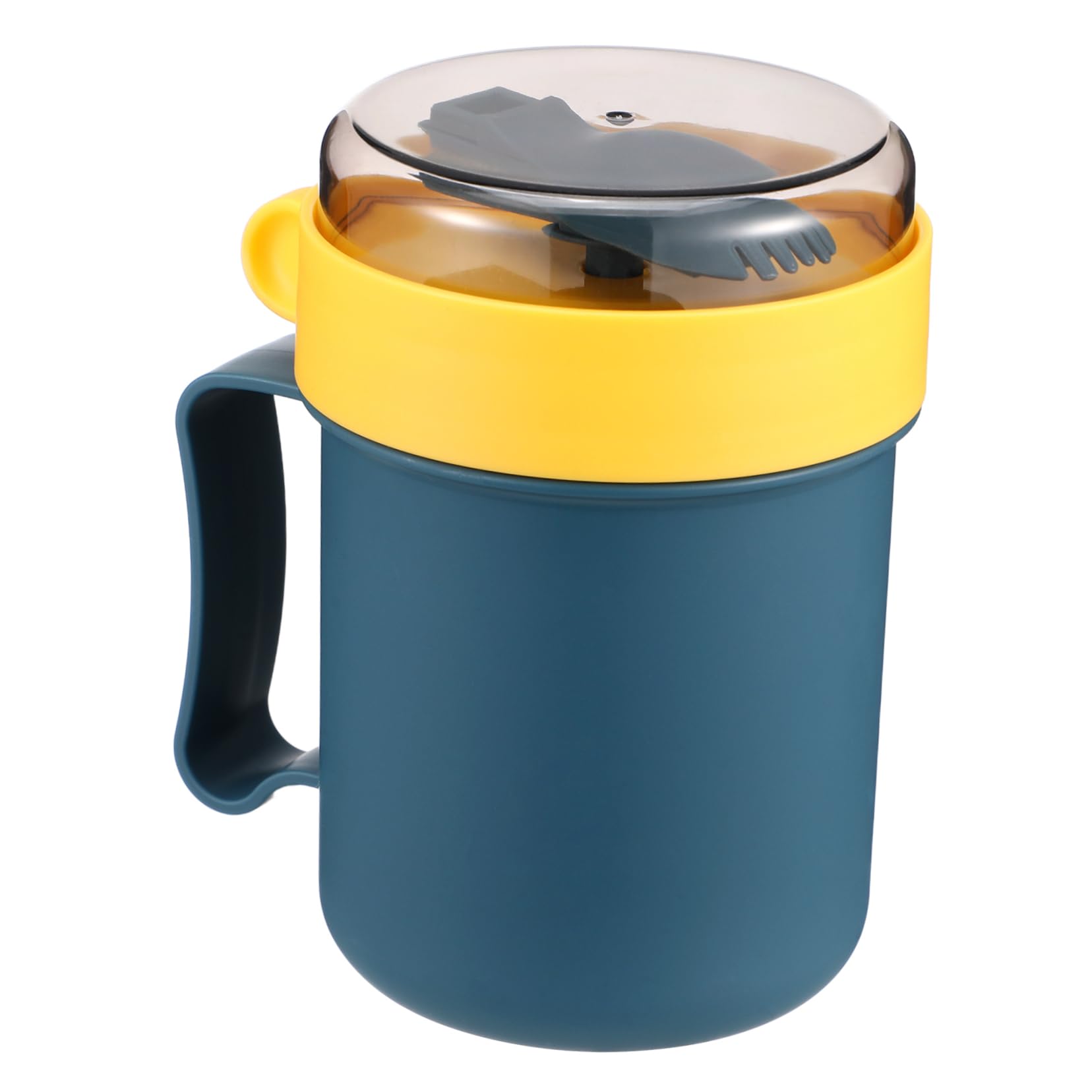 MUCKLILY 1Pc Portable Cereal Cup with Lid Microwave Safe Breakfast Soup Cup Capacity Non Slip Handle for Home Office and Travel Use Design