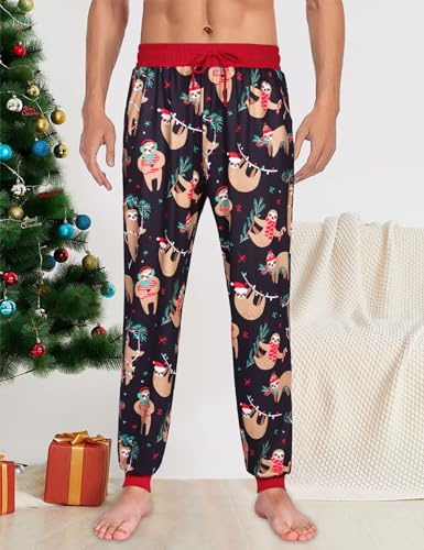 Shallmu Men's Christmas Pajamas Soft Pjs Bottom Holiday Pants With Pockets Sleep Lounge3