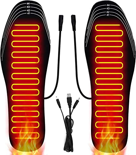 Heated Insoles, USB Heated Shoes Outdoor Sports Feet Warmer for Men and Women Winter Hunting Ski Fishing Hiking Electric Heated Foot Warmer Insole Black Size 8-11/41-45