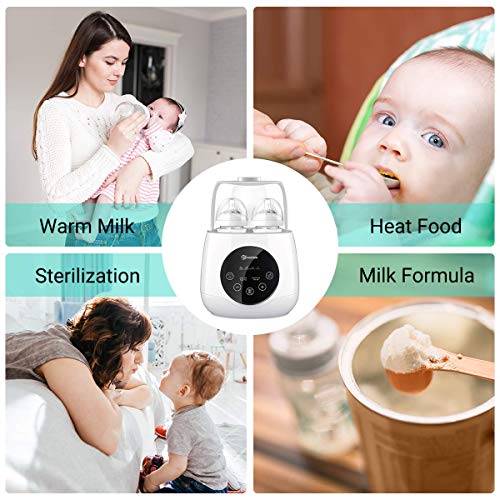 Baby Bottle Warmer, 【2020 Newest】 EIVOTOR Bottle Steam Sterilizer 6-in-1 Double Bottle Baby Food Heater for Evenly Warm Breast Milk or Formula, LED Panel Control Real-time Display, BPA Free - Thumbnail 4