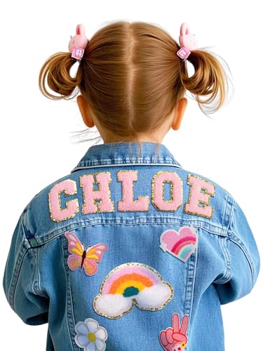 Personalized Kids Patch Denim Jacket with Names | Custom Easter Toddler Girls Clothes | Kids Outerwear Jean Jackets Clothes | Back to School Outfit | Birthday Gifts for Toddlers Girls Boys 1-8