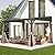 Domi 12x14FT Wall-Mounted Hardtop Gazebo, Aluminum Lean to Gazebo with Galvanized Steel Sloping Roof, Curtains & Netting for Outdoor Patio, Deck, Backyard, Garden Parties