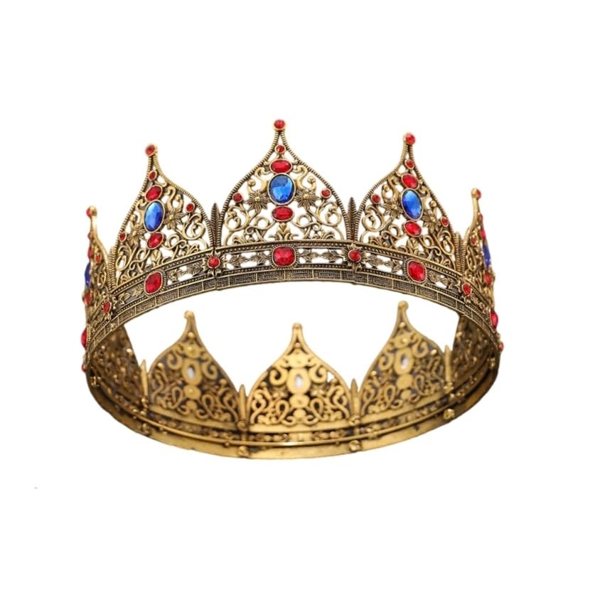 LEEMASING Grande couronne royale en métal pour homme - Accessoires pour cheveux - Design creux - Pour anniversaire, concours de beauté, fête, bal de fin...