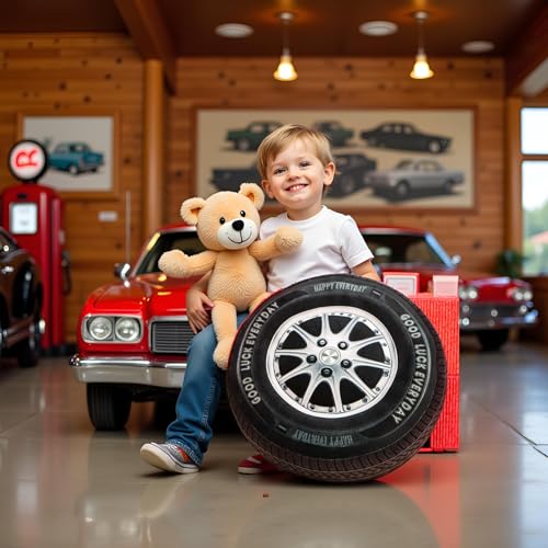 Image of Ryttir 15.7 Inch Big Creative 3D Simulation Wheel Plush Pillow,Soft Car Tire Pillow Wheel Toy Outdoor Cushions for Car Owners,Cuddle Companion for Age 0+(Birthday Gender Neutral Gift)