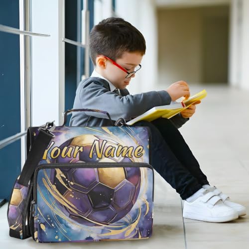 Image of Custom 3 Ring Zipper Binder Soccer Ball Purple Galaxy Personalized Name 1.5 Inch Binders Large Capacity Multi Pockets for School Office Supplies