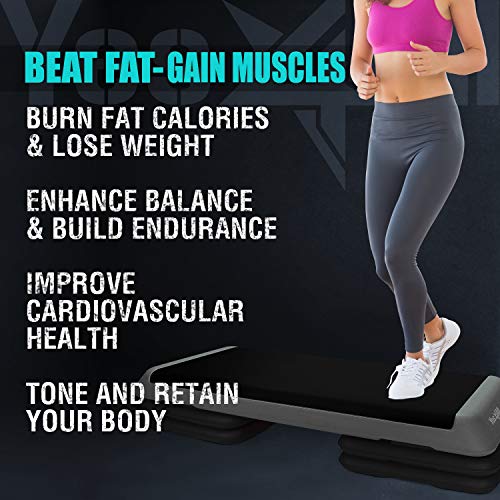 Yes4All KC6V Adjustable Aerobic Step Platform 40 inch with 4 Risers - Step Board Exercise Equipment Black/Gray