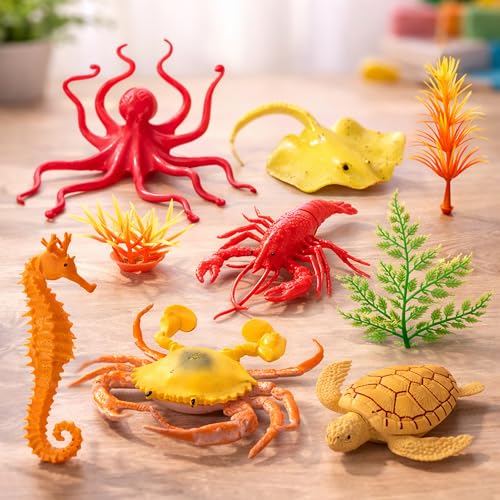 Image of Toyshine Pack of 11 (6 Animals, 5 Trees) Sea World Animals Toy Figure Playing Set for Kids