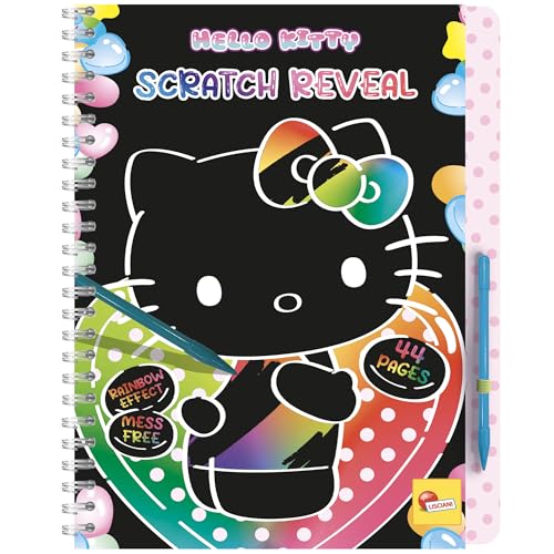 Lisciani - Hello Kitty – Libro De Rascar Scratch Reveal para Niños A Partir De 5 Años – 44 Páginas con Lápiz De Rascar – Efecto Arcoíris Multicolor – Desarrollo De Motricidad Fina – Idea De Regalo