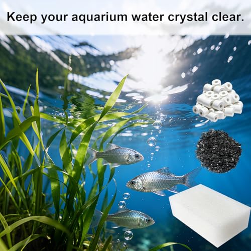 Image of 4 Set Three-Stage Filtration Maintenance Kit, Replacement for AquaClear 70 Power Filter - Bio Foam, Activated Carbon & Ceramic Rings for 40-to-70-Gallon Aquariums
