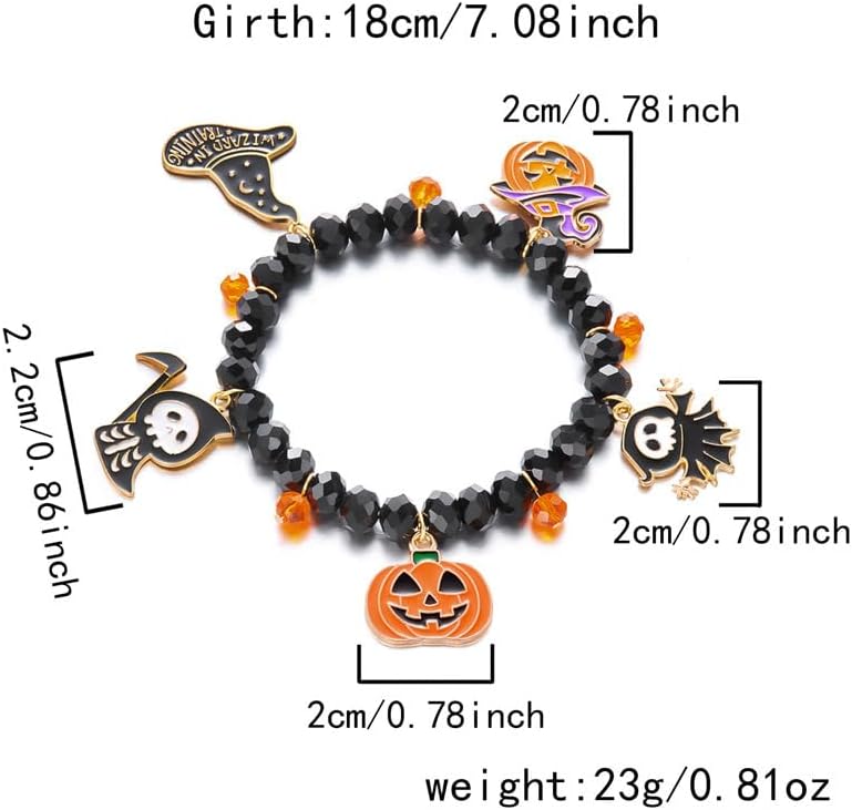 Halloween Enamel Pumpkin Bracelet Crystal Beads Witchy Hat Skull Jewelry Festival Charms for Women Statement Accessories Gifts - Image 4