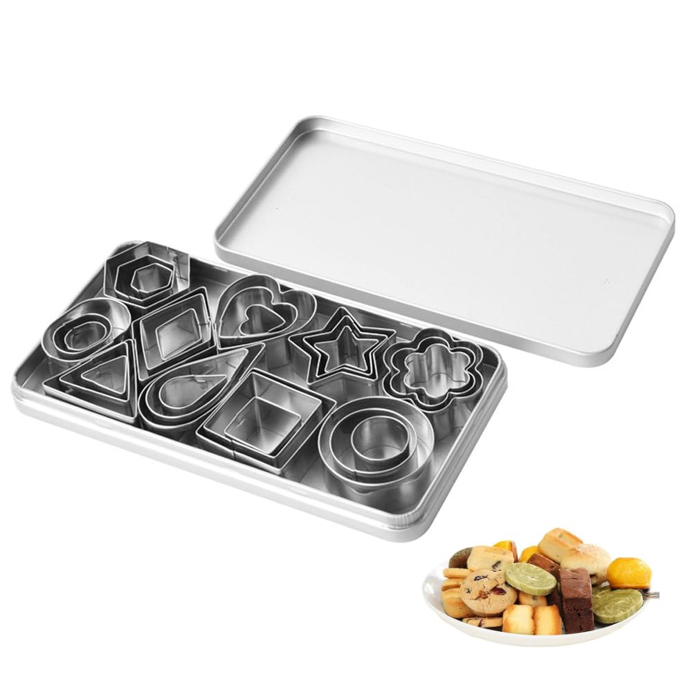 FUZVOL 30 PCS Cookie Cutter Set Stainless Steel Biscuit Cutters Small Pastry Cutters-Star, Flower, Hexagon, Round, Heart
