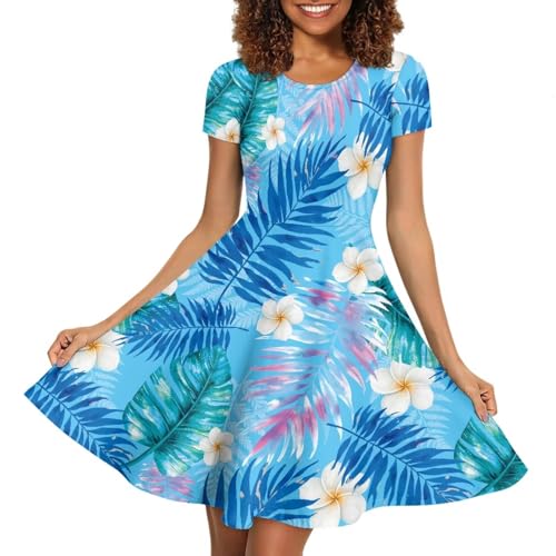 Image of HUGS IDEA Womens Puffy Swing Midi Dress Round Neck Short Sleeve Party A-Line Dresses