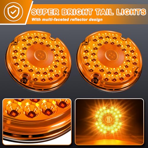 Image of 7 inch Round Transit Trailer Tail Lights Amber 36 LED 7 Inch Bus Turn Signal Parking Lights Waterproof for Truck Trailer Taillight RV UTV with Gasket 10-30V, 2Pcs