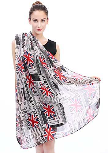 Lina & Lily Vintage Newspaper Union Jack Print Women's Scarf Wrap Lightweight4