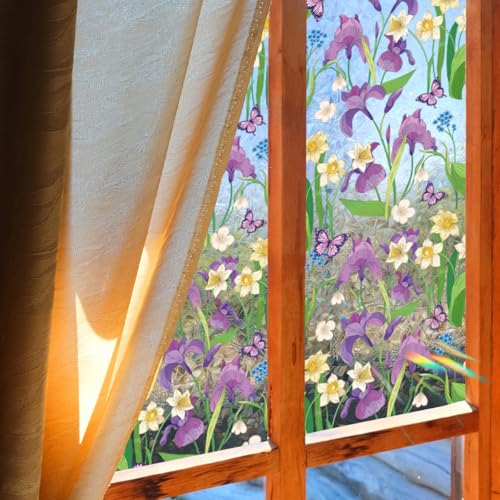 Vinilo decorativo para ventana privacidad flores púrpura miniatura 1