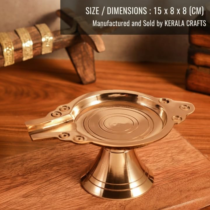 Image of Kerala Crafts Pure Brass Abhishek Patra Tray Plate with PurnaPatra Stand-Mandir Chowki Table Stool for GOD Idols|Somasutra Peetam Tirumanjanam for Diwali Home Temple Pooja (Size (CM) :15 x 8 x 8)