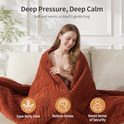 Image of Uttermara Weighted Blankets for Adults Queen Size, 20lbs 60x80 inches | Soft Plush Fleece; Warm Cozy Sherpa; Machine Washable; Filled with Glass Beads; Heavy Throw for Sleep and Calm; Orange