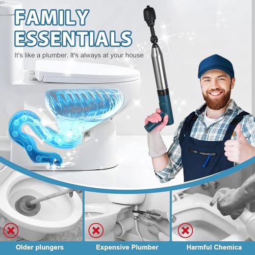 Image of Electric Toilet Plunger Air Powered Toilet Plunger High-Pressure Drain Unclogger Electric Plunger with Real-Time Visual Barometer, Stainless Steel Air Toilet Plunger for Bathroom, Floors, Shower