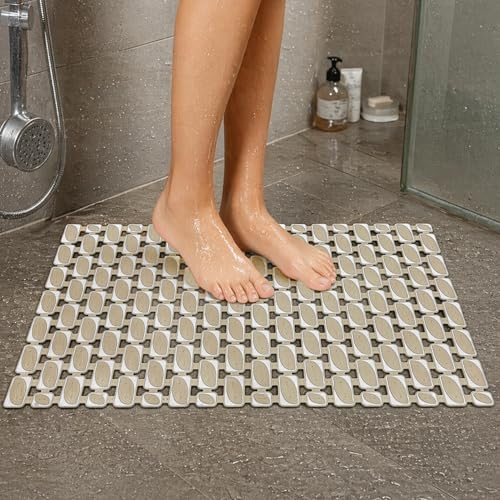 Image of LUXEHOME International Rubber Shower Mat for Bathroom Floor Anti Slip Water Resistant Ibija Pattern Bath Tub Shower Matt Heavy Duty 40x70 Cm Beige Pack of 1