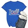 FASHGL Trump Keep America Great T Shirt for Women 2020 Trump Supporters Tees Slogan Printing Short Sleeve Top (Blue, M)