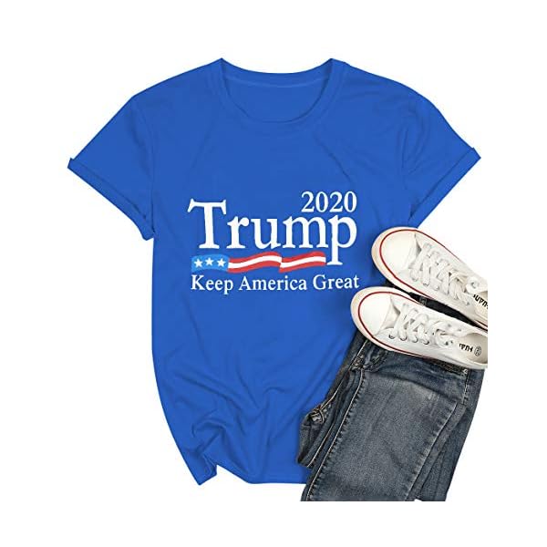 FASHGL Trump Keep America Great T Shirt for Women 2020 Trump Supporters Tees Slogan Printing Short Sleeve Top (Blue, M)