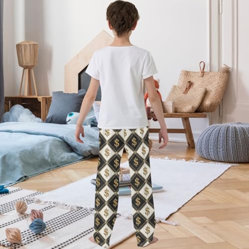 Boy's Pants Luxury Vintage Black White Jogger Pants Elastic Waist Long Bottoms Trousers with Pockets 6-14 Years3