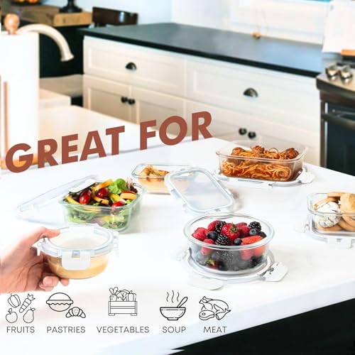Image of Razab 30 PC Glass Food Storage Containers with Lids - Reusable Glass Meal Prep Containers for Lunch and Leftovers - Airtight & Leakproof Snap Locking Lids - Oven, Freezer, Microwave, Dishwasher Safe