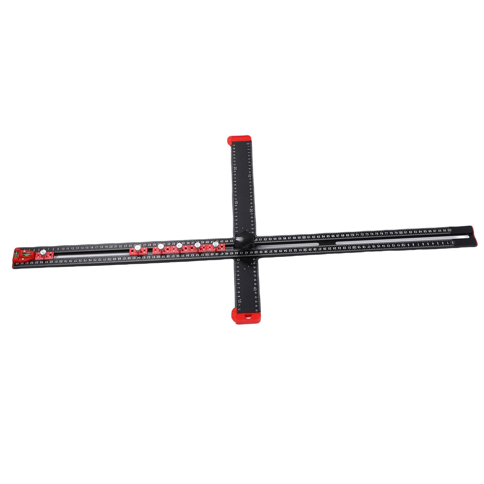 Fafeicy Regla de Posicionamiento de Perforación de 90 Cm con 2 Niveles de Burbuja 6 Controles Deslizantes Perilla de ABS Regla de Medición de Marcado Multiángulo Ajustable en Forma de T