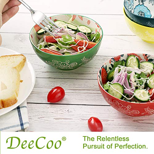 Deecoo Porcelain Bowls Set (18-Ounce, 6-Piece) - For Cereal, Soup, Salad, Pasta, Fruit, Ice Cream Bowls Service - Microwave And Dishwasher Safe, Assorted Designs #TOP2