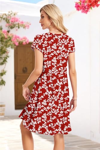 Image of AUSELILY Women's Summer Short Sleeve Knee-Length V Neck Dress with Pockets | V Neck,Cap Sleeve,Loose-Fit,Casual Dresses,2026 New
