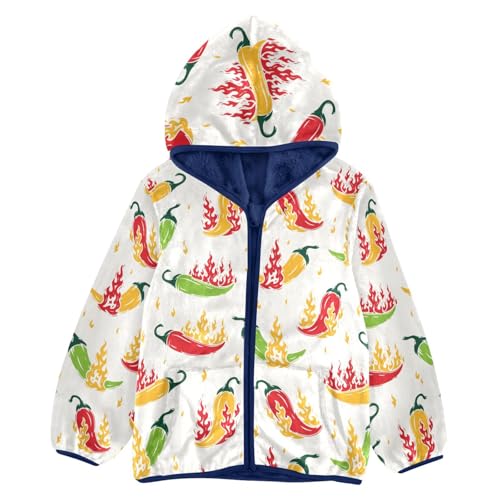 Red Chili Pepper with Fire Flames Girls Fleece Jacket Girls Fall Jacket Girls Zip Up Hoodie Girls Sherpa Jacket 2-10T