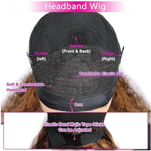 Image of Ombre Headband Wig Human Hair 4 /27 Highlight Kinky Curly Glueless Wig 22 In | Colored Curly Headband Wig for Black Women,Wear and Go None Lace Front Wigs,Brazilian Virgin Hair,150% Density,for Beginners