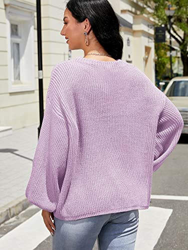 Zaful Women's Oversized Sweater, Half Turtleneck Lantern Sleeve Chunky Sweater Pullover Knit Jumper Tops Purple #TOP3