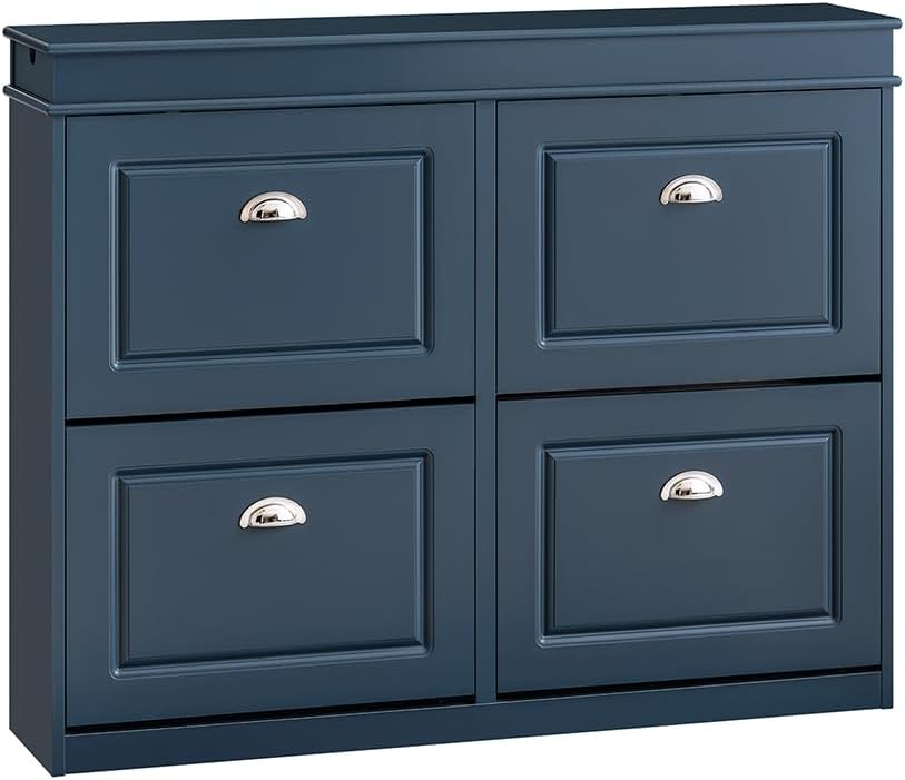 haotian shoe cabinet with 4 flip drawers, large freestanding shoe rack, modern shoe organizer for entryway, hallway, entance navy fsr79-b