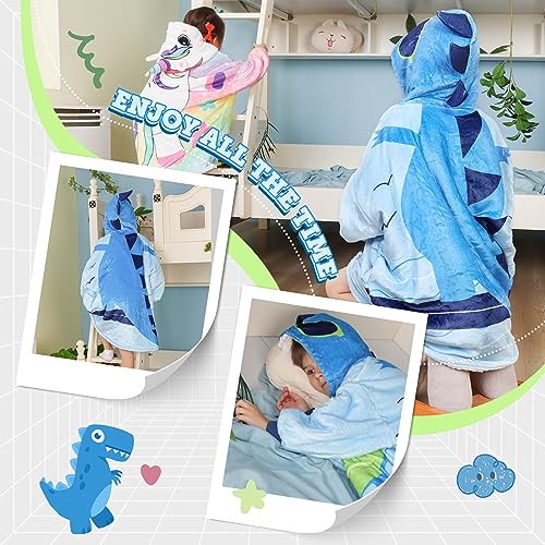 MIZZEO Kids Wearable Blanket Hoodie, Oversized Sherpa Wearable Blanket with Hood Pocket and Sleeves for Toddlers, Cute Hoodies 2-6 Year Old Girls Boys Youth Birthday Gifts (Dinosaur)