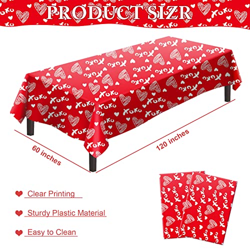 Cakka Valentines Day Tablecloth Plastic 60X120 Inch, 2Pack Disposable Red Heart Tablecloth, Rectangle Xoxo Valentine Table Cloth Table Cover For Valentine’s Day Wedding Decor Decoration #TOP1