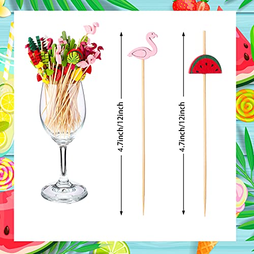 160 Pcs Cocktail Drink Accessories 60 Drink Cocktail Umbrellas 100 4.7 Inch Fruit Picks Summer Coconut Palm Colorful Bamboo Toothpicks Tropical Luau Hawaiian Beach Party Decorations