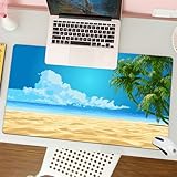 MESHIZIY Mauspad (400 × 900 MM) Verlängertes großes Mauspad Schreibtischauflage, rutschfeste Gummibasis, Gaming-Mauspad XLOzean, Palmblätter am tropischen Sandstrand, Meer, Landschaft, Grafikdruck