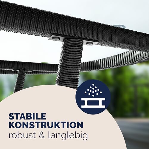 Casaria® Polyrattan Gartentisch 60cm Rund 5mm Sicherheitsglas Höhenverstellbar 80kg Belastbarkeit Wetterfest Terrasse Balkon Beistelltisch Tisch Schwarz