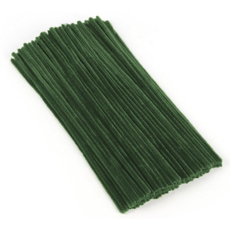 Pipe Cleaners, 100 Pieces Moss Green Chenille Stems Craft, 12 inch Long Fluffy Pipe Cleaners for Creative DIY Art Craft Projects, Home Decoration Supplies (6 mm x 30 cm, Moss Green)