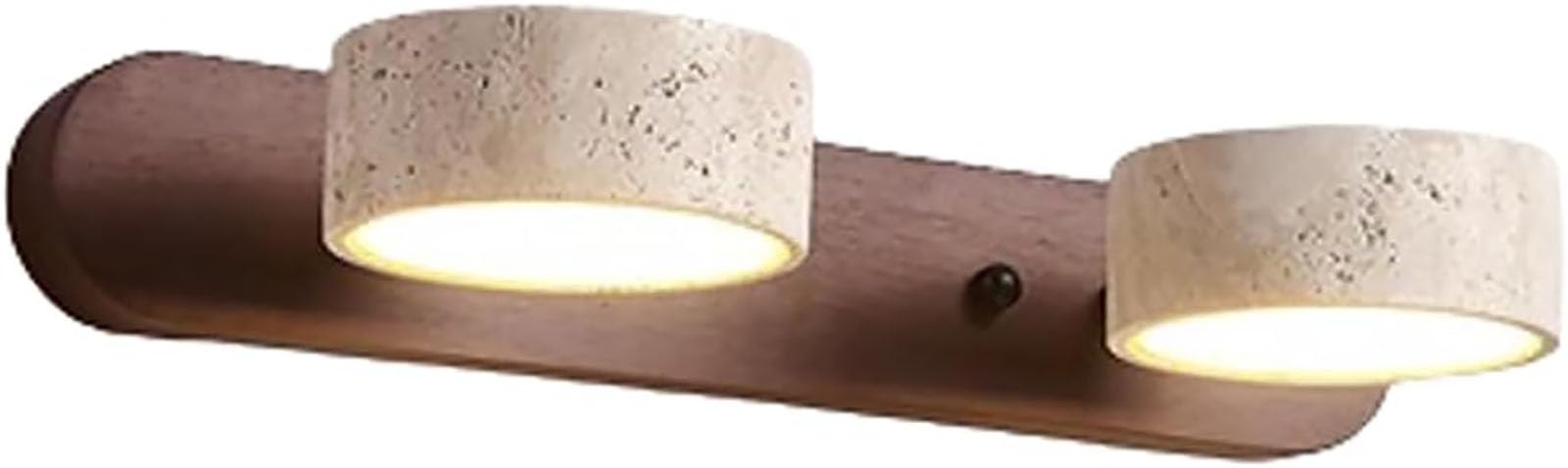 Generico Lampada da Parete in Legno Naturale – Applique LED 2/3/4 Luci con Travertino Giallo, Illuminazione Bagno in Legno Rotabile a 180° sopra Lo Specchio per Arredamento Moderno