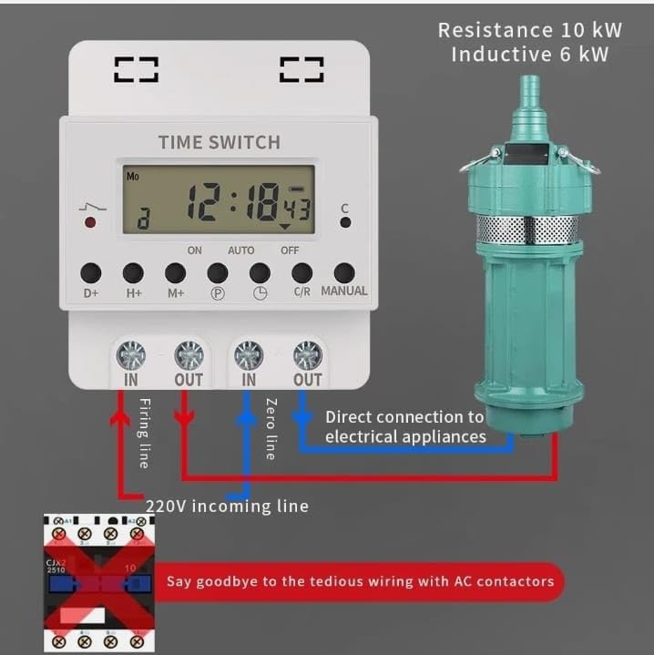 Image of MAXWELL 60 Amp Digital Time Switch | Panel Mounted | Weekly Programmable Timer with 28 ON /OFF Settings | LCD Display