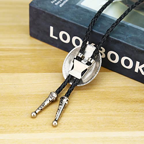 Image of Vintage Western Cowboy Rodeo Black Agate Bolo Tie for Men Women | Premium braided leather, adjustable sliding clasp, anti-tarnish alloy pendant, versatile western bolo tie