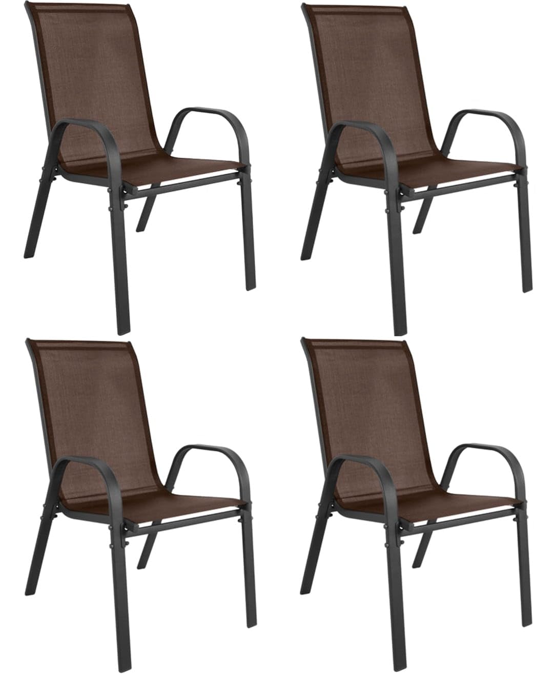 Sillas de jardín apilables de textilene – Pack de 4 con reposabrazos; Estructura metálica Resistente, Transpirables y fáciles de Limpiar para terraza y balcón, Color marrón