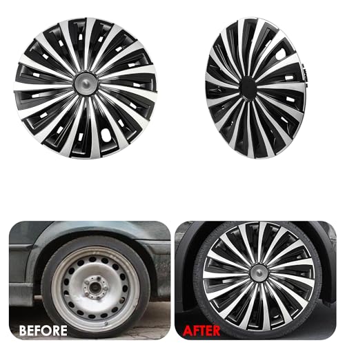 Image of Wind Black with Silver Hubcap Wheel Cover Replacement Kit 12 inch Hub Caps Wheel Rim Cover Car Exterior Accessories Pack of 4, 12 inches