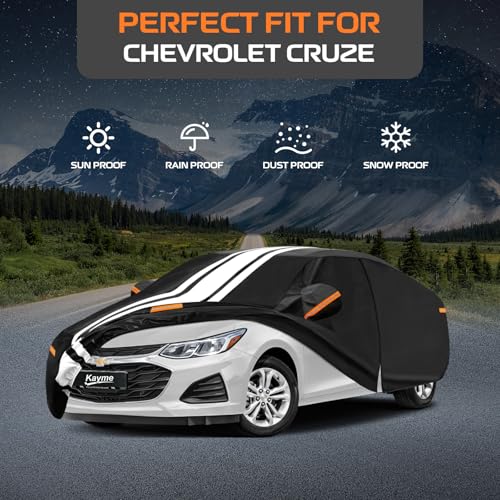 Image of Kayme Heavy Duty Car Cover for Chevrolet Cruze (2007-2020) Waterproof | Gift with Tape /Towel /Bag, Outdoor Full Exterior Cover Rain Snow Sun UV Protection, Soft Cotton Inner Protect Vehicle Paint