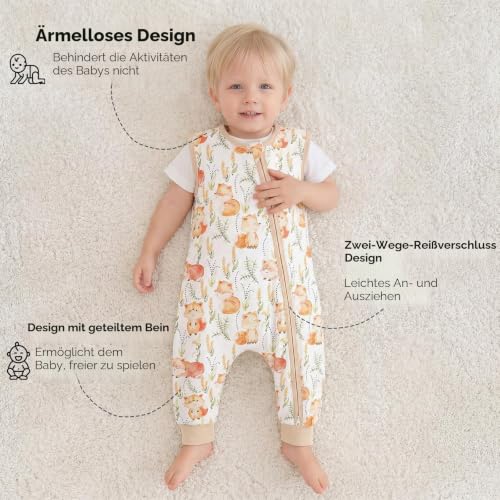 Yoofoss 2er Pack Baby Schlafsack mit Füßen 0.5 Tog 100% Baumwolle Schlafsack Baby mit Beinen Sommer Babyschlafsack für 3-4 Jahre Kinder… – Ansicht 2
