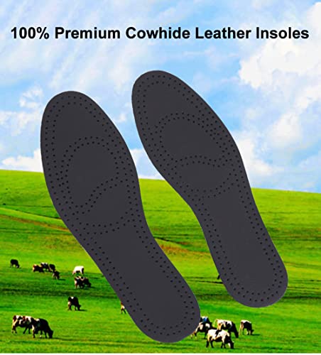 Image of Black Leather Insoles for Women Shoes Thin Cowhide Leather Inserts for Boots and Crochets Nonslip Shoe Pads with Activated Carbon for Odor Eaters (3 Pairs /Womens US 6-6.5)