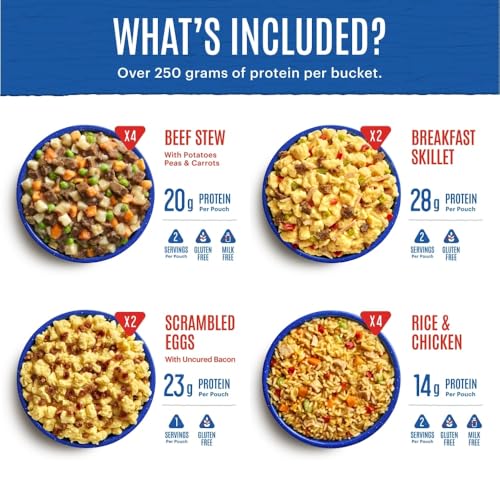 Mountain House Essential Meal Assortment Bucket | Freeze Dried Backpacking & Camping Food | 22 Servings | Gluten-Free - Image 4
