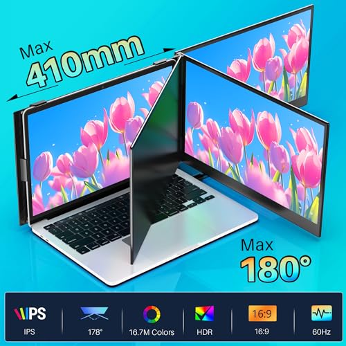 Image of 14 inch Laptop Screen Extender Ultra-Thin, Lightweight Portable Dual Laptop Monitor Extender with Speaker, FHD 1080P Travel Display, Plug & Play, HDMI /USB-A /Type-C for Laptops, Works with Win /Mac /Android